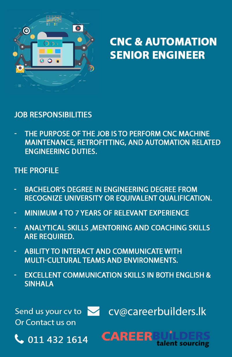 Cnc & Automation Engineer job vacancy at Career Builders (Pvt) Ltd