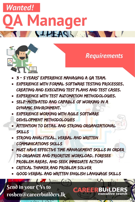 Qa Manager job vacancy at Career Builders (Pvt) Ltd JobVacancies.lk