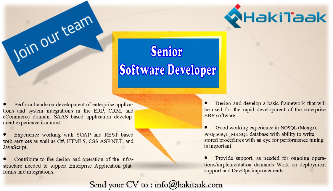 Senior Software Developer Job Vacancy At HakiTaak Solutions Pvt Ltd